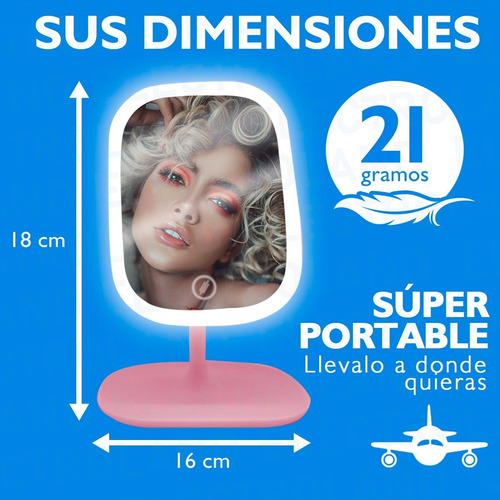 Espejo Luz Led Smart Táctil Armable Usb Porta Accesorio