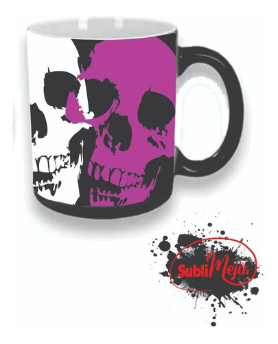 Taza Mágica Calaveras Blanco Y Morado