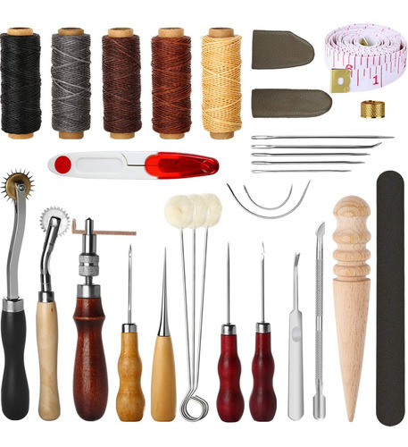 Kit Costura Cuero 31 Piezas Artesanía Manual + Surcador, Pun