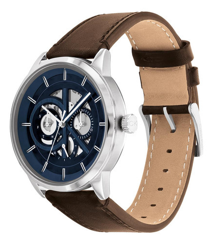 Reloj Calvin Klein Brave Para Hombre De Acero 25200216 Ss Color De La Malla Marrón Oscuro Color Del Bisel Plateado Color Del Fondo Azul