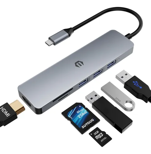 Hub Usb-c 6en1 Hdmi Sd Usb Macbook Windows Aluminio