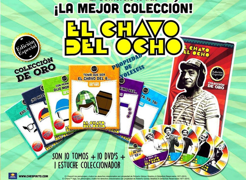 Colección De Oro Del Chavo Del 8 Incluye 10 Libros + 10 Dvds
