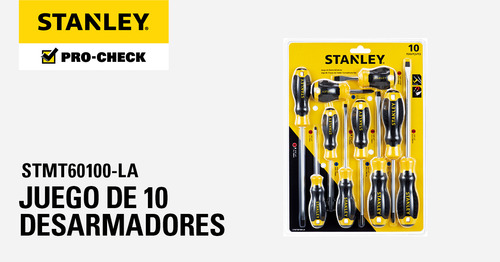 Imagen 3 de 5 de Juego De 10 Desarmadores Mango Ahulado Stanley Stmt60100-la