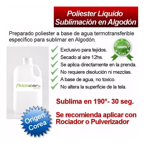 Poliester Liquido Coreano Sublimacion Textil Algodon 100 Ml