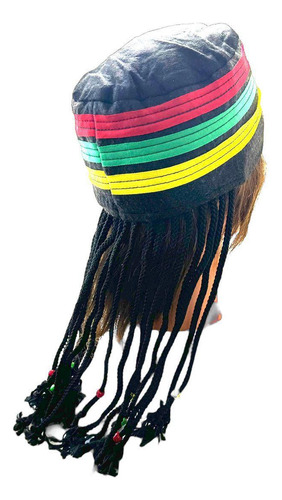 Gorro Jamaicano Rastafari Com Cabelos Dreads E Tranças 30cm