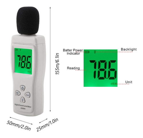 Medidor De Nivel De Sonido Digital, Smart Sensor As804