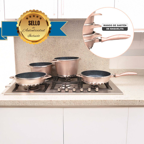 Batería De Cocina Cyclone Aluminio Fundido Bronce 7 Pz Rosa Claro