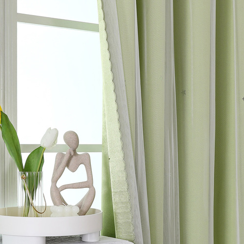 Cortina Estrella Blackout Opaca 132x213cm Cuarto Sala 1 Pieza Color Verde Claro All Might Am-10