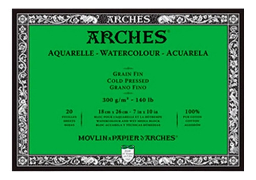 Papel Para Acuarela Arches En Block 18x26 Cm 300 Gr Fino