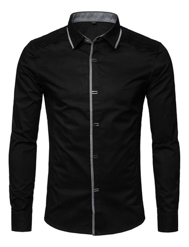 Camisa De Algodón Para Hombre Con Botones A Presión De Metal