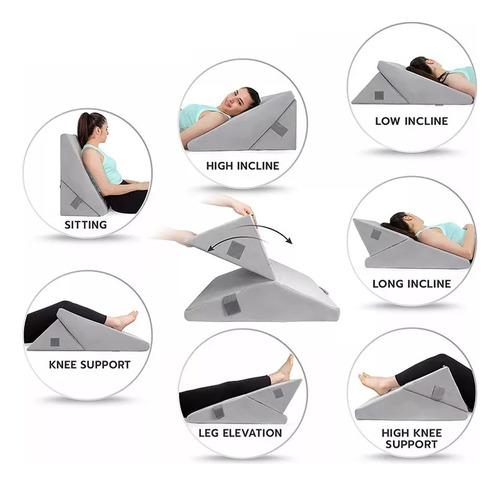 Juego 3 Almohadas Ajustables Cuña Memory Foam Color Gris