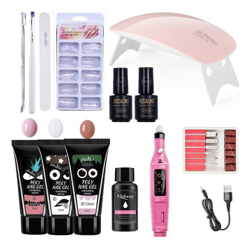 11pcs Polygel Kit Uñas Uv Lámpara Led Para Poli Gel Set