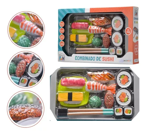 Coleção Comidinhas de Madeira Kit Sushi 16 Peças Brinquedo