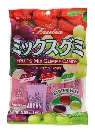 Imagen 1 de 1 de Dulce Japones Gomitas Kasugai Gummy Mix 102g Uva Fresa