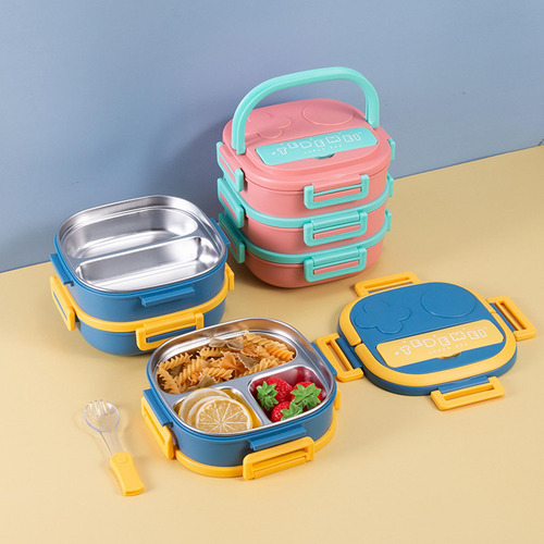 Fiambrera Bento Box Con Tapa Contenedor De 1600ml Rosado