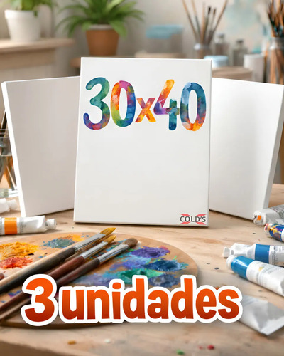 Kit 3 Tela Pintura 30x40 Cm Branca Grampeada Algodão Guache Óleo Acrílica Profissional Premium Xcolds