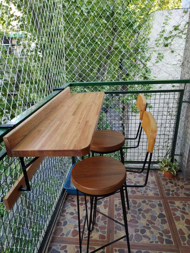 Barra Bar  Balcon De 1,20 Mt De Hierro Y Madera Decolibries