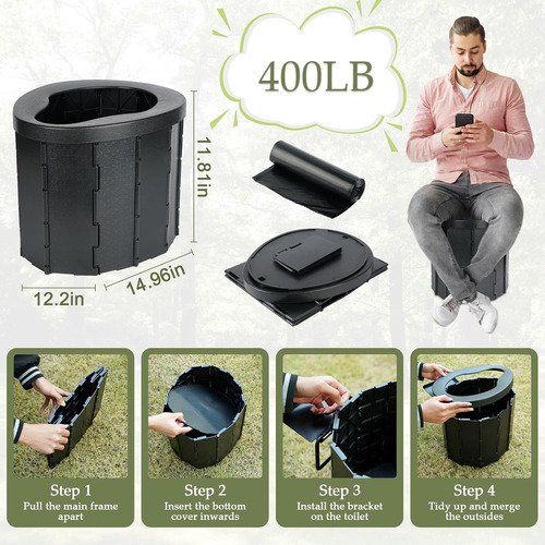 Kit De Inodoro Portátil Con Techo Pop-up Para Camping Con Bo