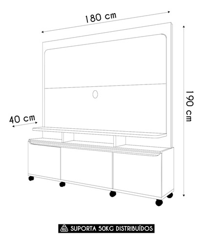 Estante Painel De Tv 70 Pol 180cm Luma H01 Cinamomo/off Whit Cor Marrom amarelado