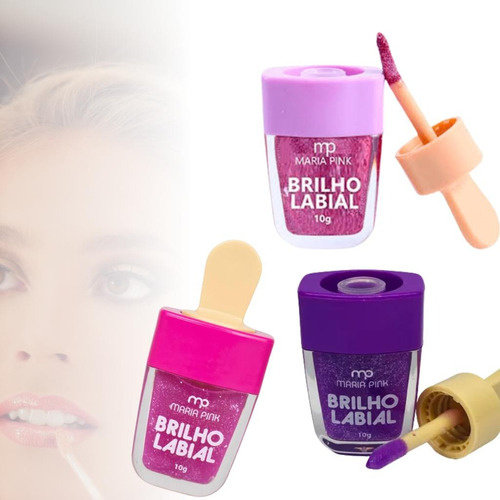 Kit Lip Gloss Labial Com Glitter Sorvetinho Maria Pink 3 Und Cor Sortido