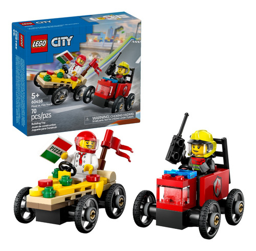 Lego Carros De Corrida Pizza Vs Caminhão Dos Bombeiros 60458 70 Lego City