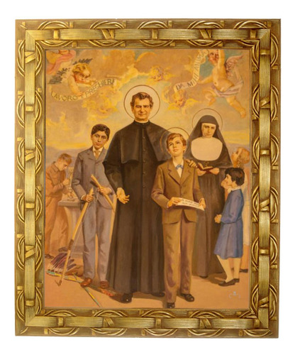 Quadro De São João Bosco, Mod. 03, Tam. 30x25cm. Angelus Dourado