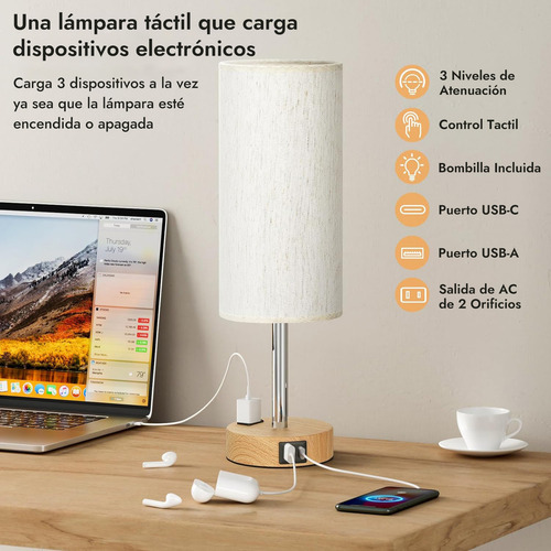 Lámpara De Escritorio De Mesa Touch Con Foco Led Y Usb-c