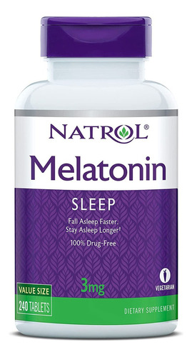 Natrol Melatonina 3 Mg Descanso Profundo 240 Tabletas Sabor Sin sabor