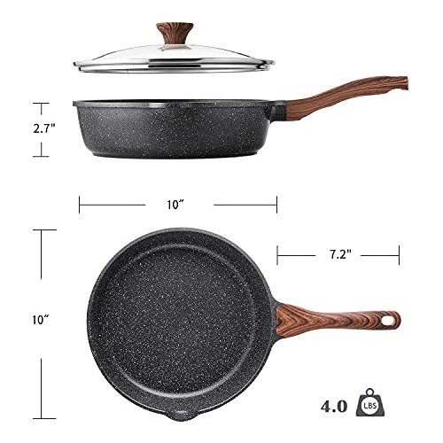 Sarten De Granito Clasico Antiadherente Negro Mango Madera