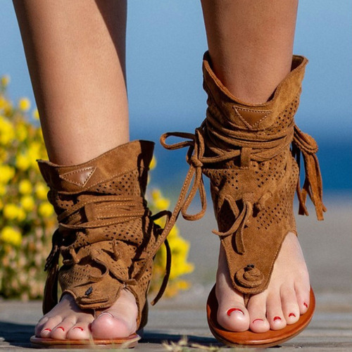 Mujeres Retro Bohemia Borla Griega Zapatos De Playa Botas 56