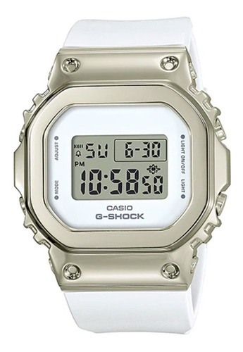 Reloj Casio Dama Gm-s5600g-7d G-shock Antigolpe Sumergible Color De La Malla Blanco Color Del Bisel Dorado Color Del Fondo Blanco