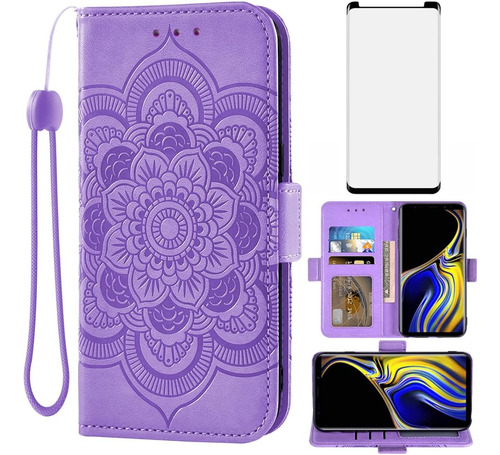 Asuwish Funda P/ Samsung Galaxy Note 9 Cuero Vidrio Templado