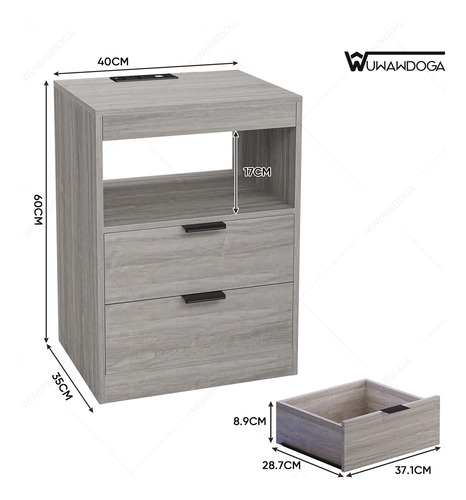 Mesa Noche Buró Recamara Con Estación Carga Color Ajustable