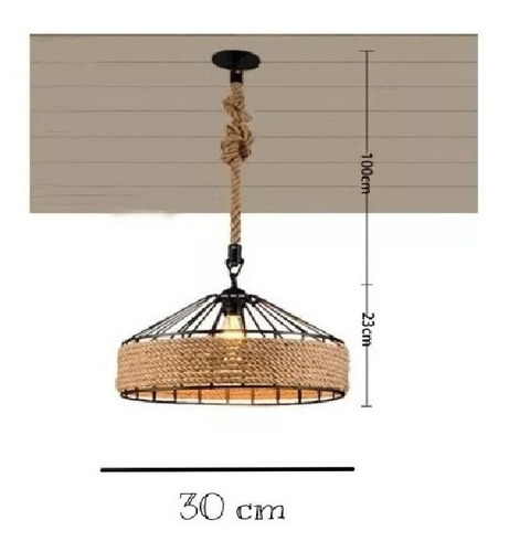 Lampara Colgante 30 Cm Con Cuerda Cáñamo - Metal Rustica