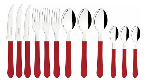 Juego de cubiertos de cocina Tramontina Leme de acero inoxidable, 12 piezas, color rojo