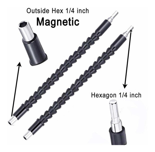 2 Pack Flexible Drill Bit Extension Inch Magnetic Hex 1