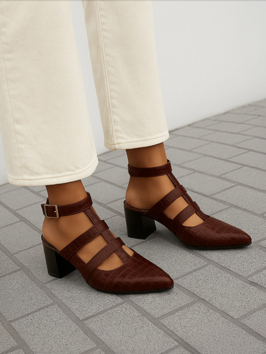 Stiletto Cuero Vacuno Croco Taco Mujer Hebilla Valentino