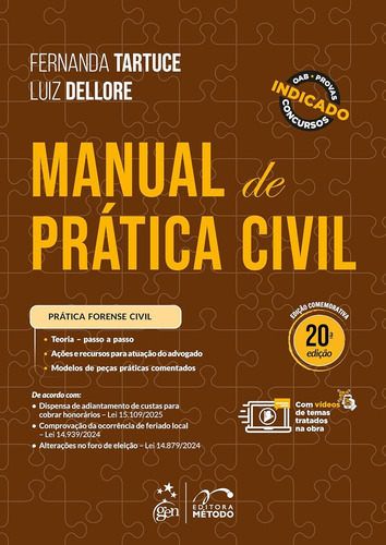 Manual De Prática Civil - 20a Edição 2025 Capa Comum - Método; 20a Edição