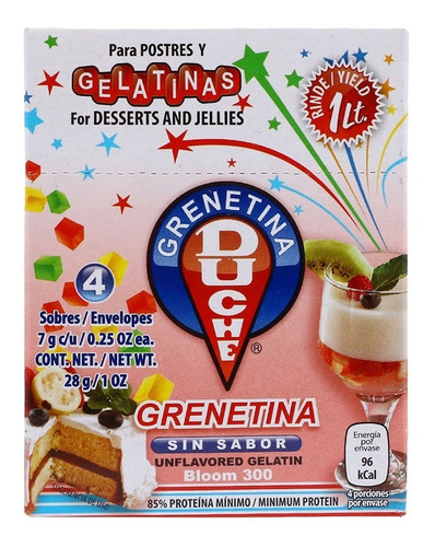 Grenetina Duche Sin Sabor 28gr 8 Pack Ipg