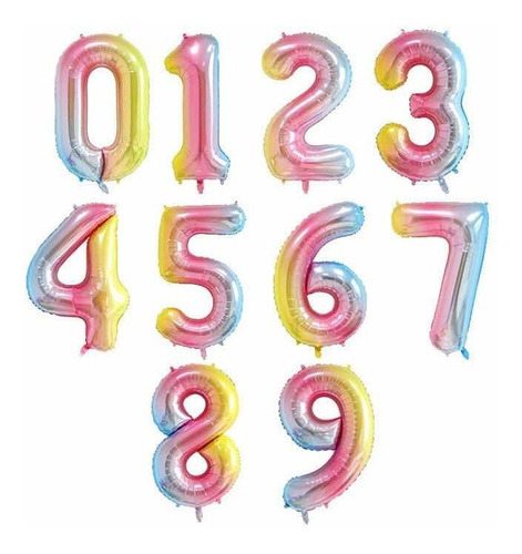  Globos Numeros Metalizados Arco Iris De 45 Cm 