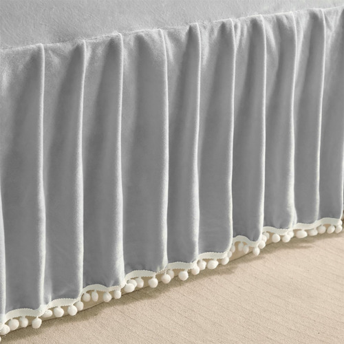 Falda De Cama De Terciopelo Con Borlas Pom Pom, Falda De