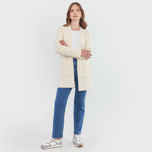 Sweater Mujer Cárdigan Flecos Ecru Corona