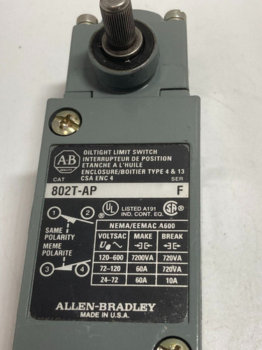 Allen Bradley 802t-ap Limit Switch Oiltight Type 4&13 Se Bbd