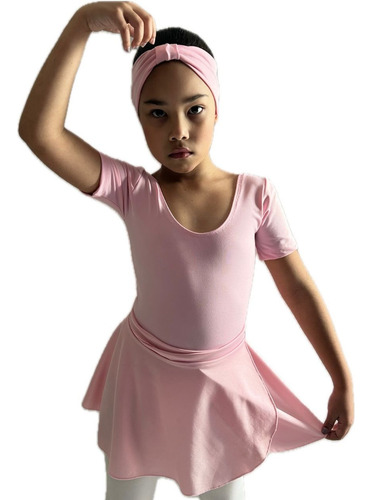 Kit Ballet/ Collant + Saia Transpassada + Faixinha Rosa 12