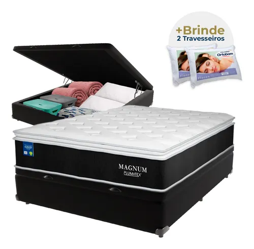 Cama Box Casal Baú Colchão Magnum Plumatex Chronos 180g D26