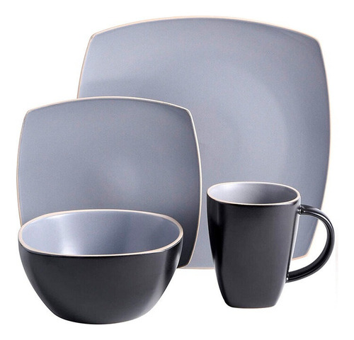 Juego De Vajilla 16 Piezas Ceramica Soho Lounge Matte Gibson Color Gris Liso