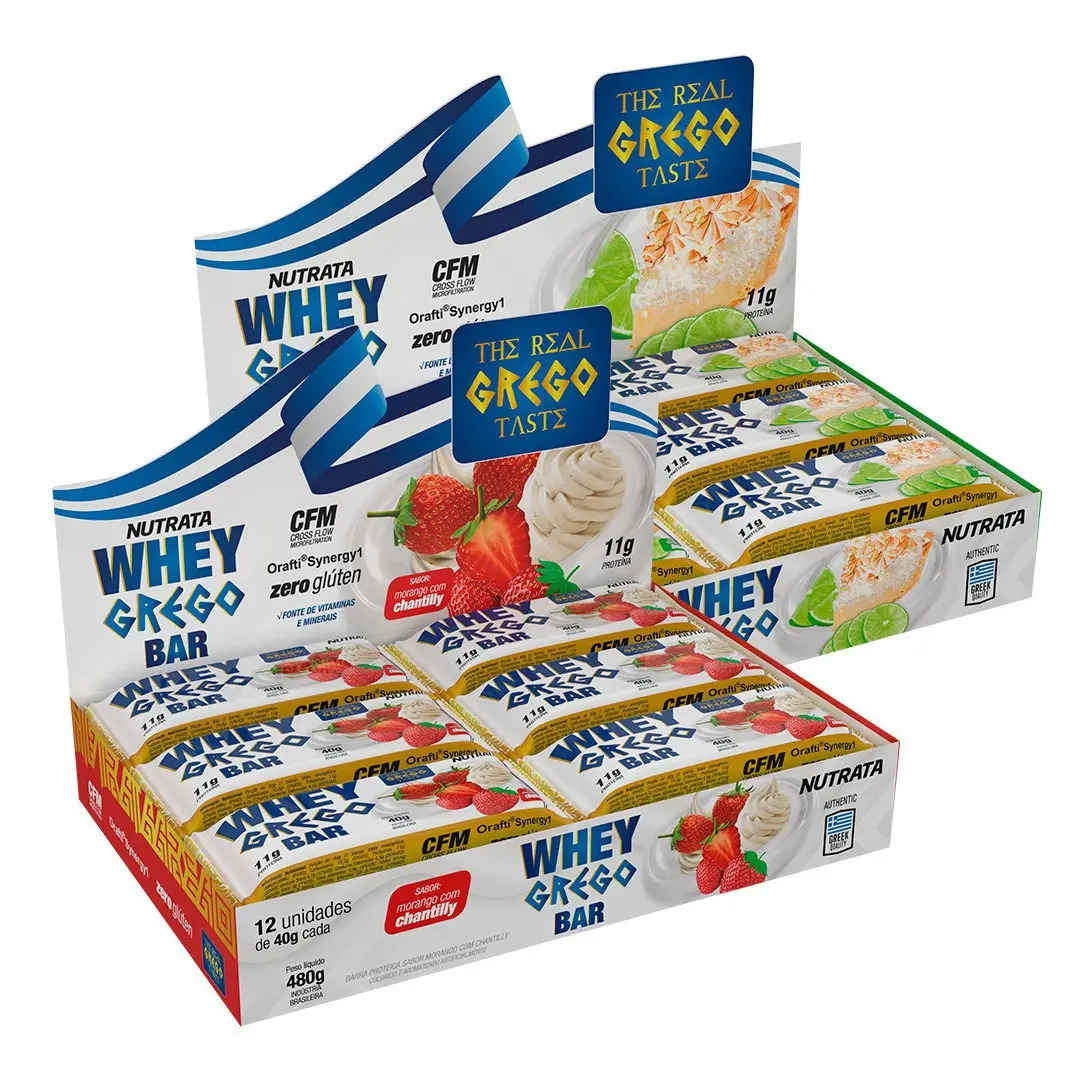 2x Whey Grego Bar Cx 12 Unidades Cada - Nutrata Sabor Beijinho