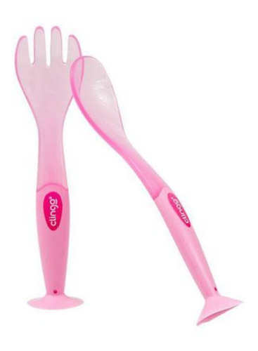 Talheres De Silicone Com Ventosa Rosa - Clingo