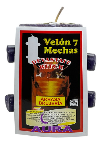 Velón 7 Mechas Morado - Arrasa Brujería