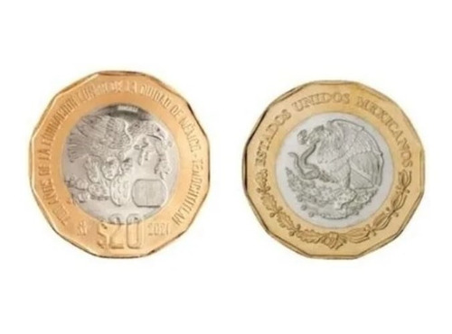 Moneda Doble Águila Antigua De 20 Pesos  700 Años